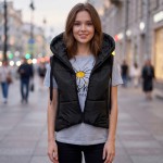 Дамски, къс елек с качулка, черен, 7036